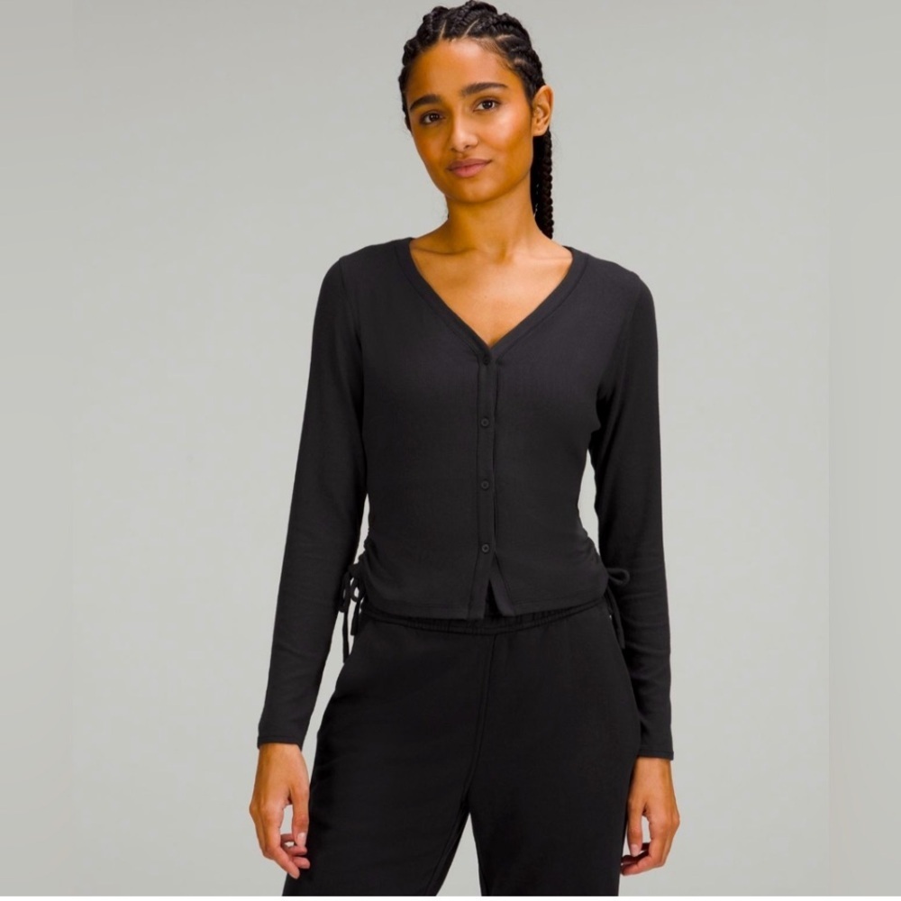 Lululemon “Side-Cinch Ribbed Cardigan” Black size 10